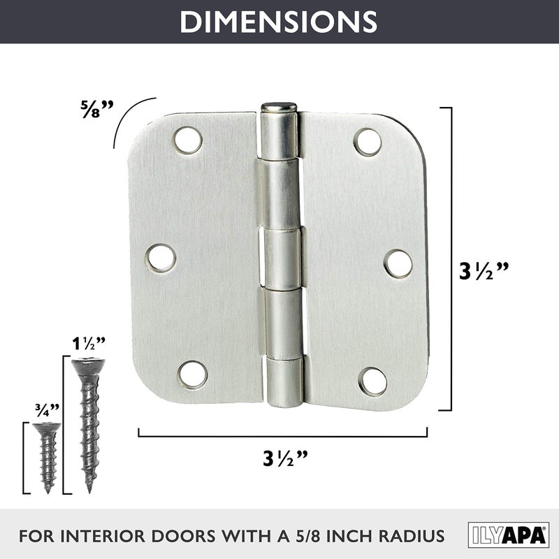 Ilyapa 18 Pack Brushed Nickel Hinges for Doors, 3.5 x 3.5 Inch Interior Satin Nickel Hinges Hardware, For Front Door, 5/8 Inch Radius Corners - Image 2